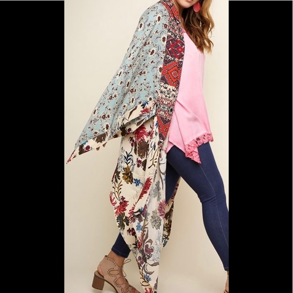 Boho Kimono Patchwork Cardigan XL/1X Tribal Floral - Picture 3 of 7